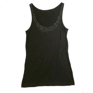 FREE xs Beaded Collar Black Tank Top